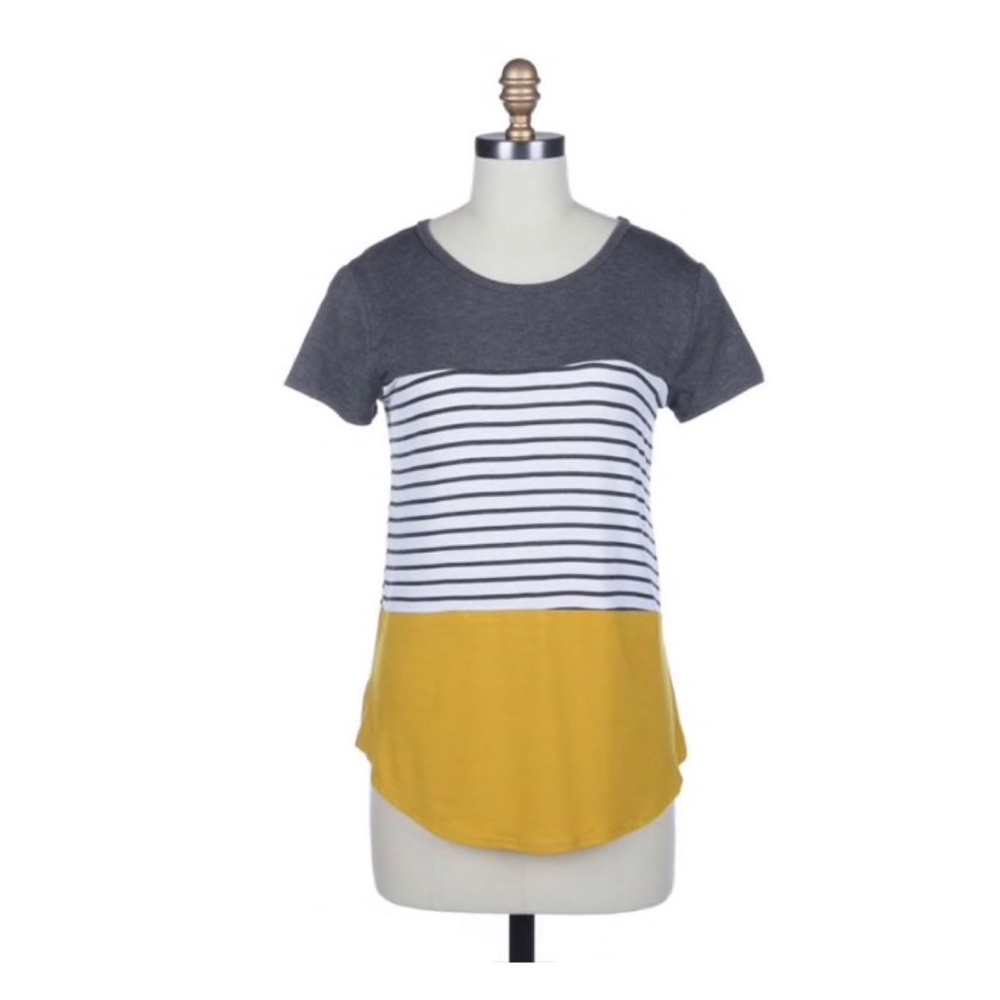 Yellow gray and striped t-shirt